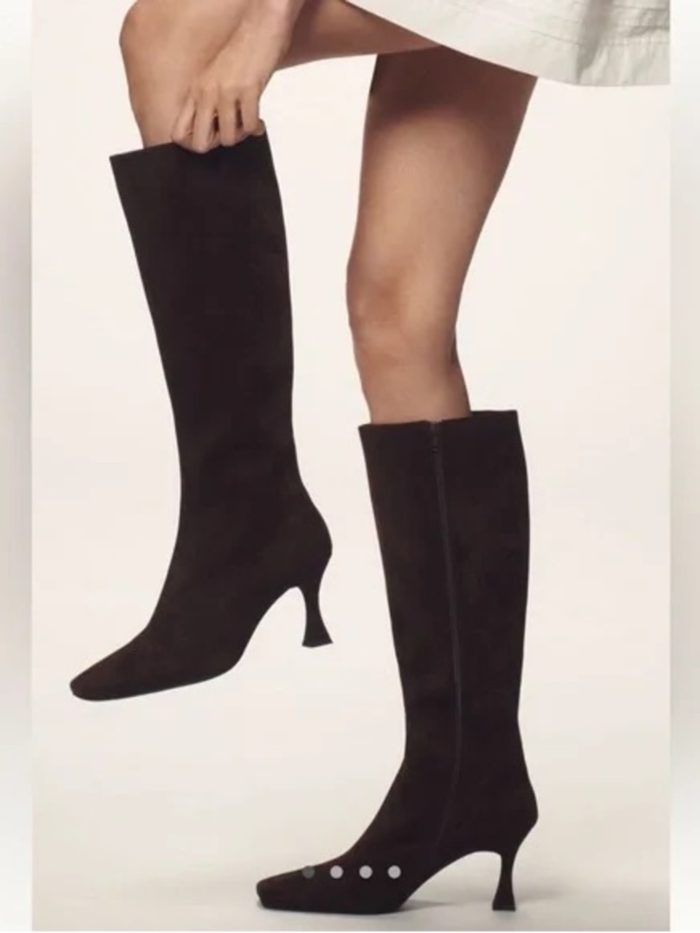 Jeffrey Campbell Checkmate Knee-High Brown Suede Boots - Elegant Kitten Heel